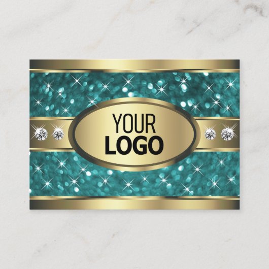 Goud Blauwgroen Glitter Lichtgevende Sterren Diama Visitekaartje (Voorkant)