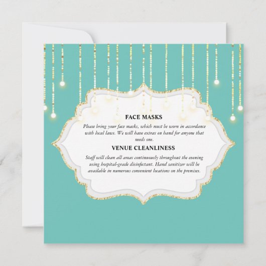 Goud blauwgroen glitterbruid kleed elegant shimmer kaart (Achterkant)