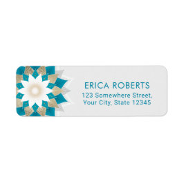 Goud & Blauwgroen Lotus Bloem Mandala Elegant Etiket