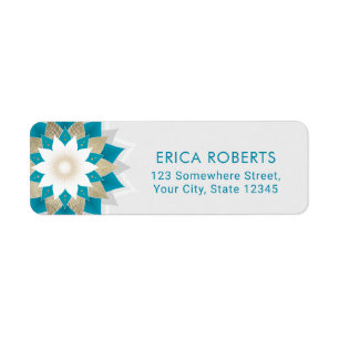 Goud & Blauwgroen Lotus Bloem Mandala Elegant Etiket