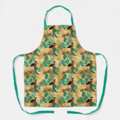 Goud, blauwgroen luipaard, dame, patroon van tropi schort (Voorkant)