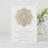  goud Blauwgroen Mandala sparen de Datum Uitnodigi Bedankkaart (Staand voorkant)