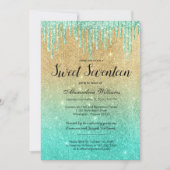 Goud blauwgroen ombre glitter druppels Sweet Seven Kaart (Voorkant)