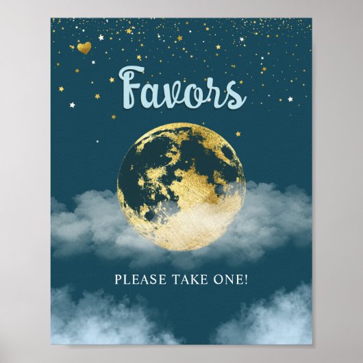Goud Blauwgroen Over the Moon Favors Baby shower S Poster (Voorkant)