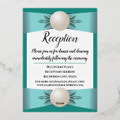 Goud & Blauwgroen Parel Lint Bruiloft Ceremon/Rece Folie Uitnodiging (Achterkant)