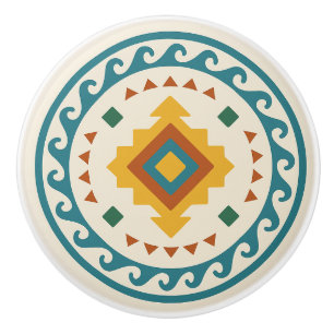 Goud Blauwgroen Terracotta Wave Diamond Zapotec Kn Keramische Knop