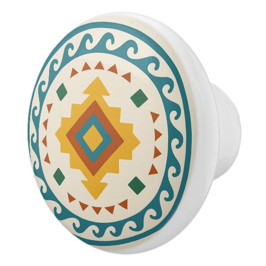 Goud Blauwgroen Terracotta Wave Diamond Zapotec Kn Keramische Knop (Rechts)