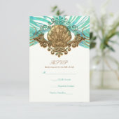 Goud & Blauwgroen Zee Shell Glam Beach Elegante RS RSVP Kaartje (Staand voorkant)
