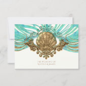 Goud & Blauwgroen Zee Shell Glam Beach Elegante RS RSVP Kaartje (Achterkant)
