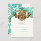 Goud & Blauwgroen Zee Shell Glam Beach Elegante RS RSVP Kaartje (Voorkant / Achterkant)
