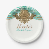 Goud & Blauwgroen Zee Shell Glam Beach Party Elega Papieren Bordje (Voorkant)