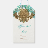 Goud & Blauwgroen Zee Shell Glam Beach Party Favor Cadeaulabel (Voorkant)