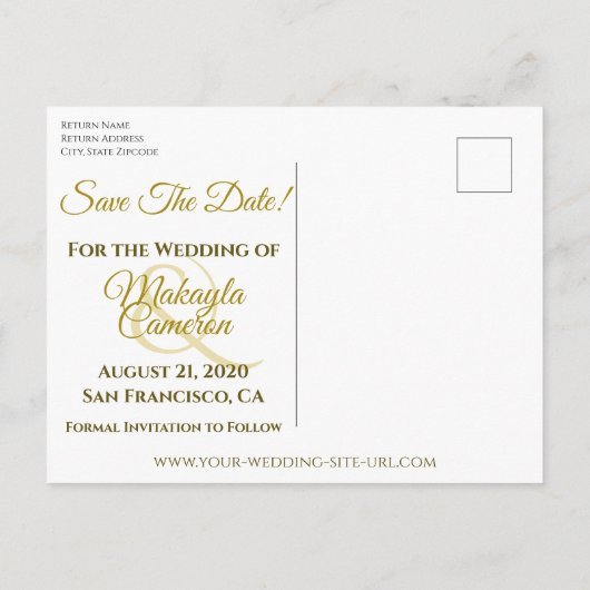  Goud Bloei Bruiloft Save the Date Foto Aankondigingskaart (Achterkant)