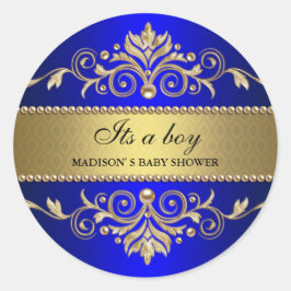 Goud Bloeiend Blauw Elegant Baby shower Het Een Jo Ronde Sticker