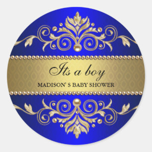 Goud Bloeiend Blauw Elegant Baby shower Het Een Jo Ronde Sticker