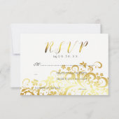 Goud Bloeiende Bloemen Moderne Huwelijk RSVP (Voorkant)