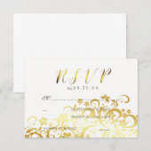 Goud Bloeiende Bloemen Moderne Huwelijk RSVP (Voorkant / Achterkant)