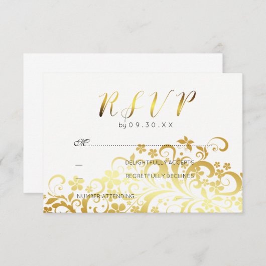 Goud Bloeiende Bloemen Moderne Huwelijk RSVP (Voorkant / Achterkant)