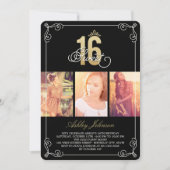 Goud Bloeiende Glam Sweet 16 Foto Verjaardagsfeest Kaart (Voorkant)