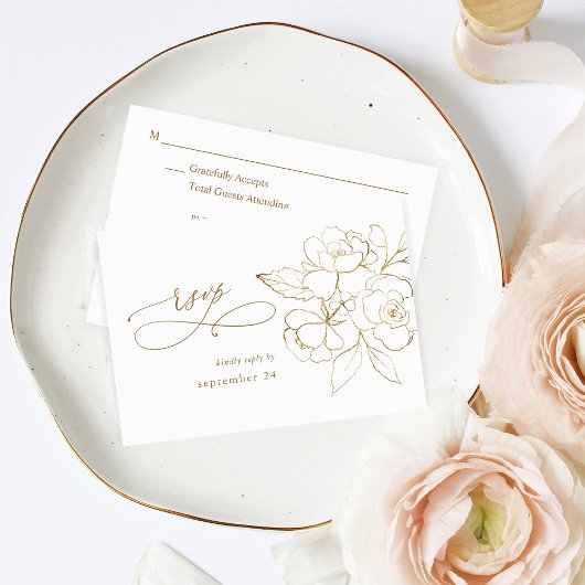 Goud-bloem op witte en goudmaaltijd RSVP