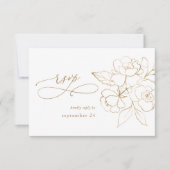 Goud-bloem op witte en goudmaaltijd RSVP Kaartje (Voorkant)