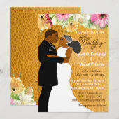 Goud Bloemen Afro-Amerikaans Huwelijkspaar Kaart (Voorkant / Achterkant)