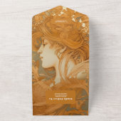 Goud Bloemen Art Nouveau Bruiloft All In One Uitnodiging (Buitenkant)