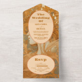 Goud Bloemen Art Nouveau Bruiloft All In One Uitnodiging (Binnen)