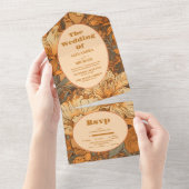 Goud Bloemen Art Nouveau Bruiloft All In One Uitnodiging (Afscheurbaar)