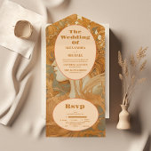 Goud Bloemen Art Nouveau Bruiloft All In One Uitnodiging