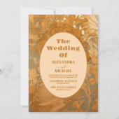 Goud Bloemen Art Nouveau Bruiloft Kaart (Voorkant)