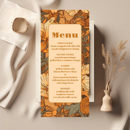 Goud Bloemen Art Nouveau Bruiloft Menu