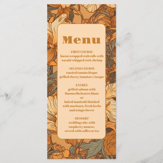 Goud Bloemen Art Nouveau Bruiloft Menu (Voorkant)
