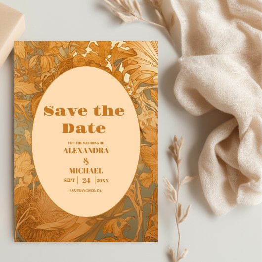 Goud Bloemen Art Nouveau Bruiloft Save The Date