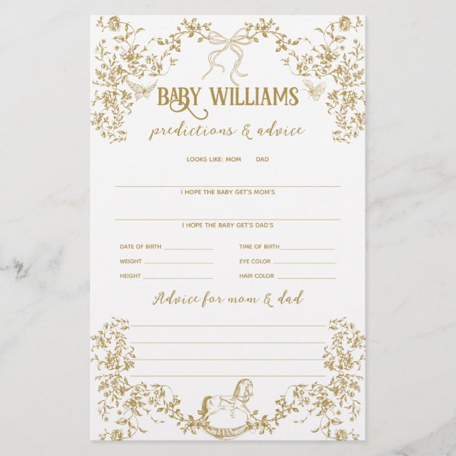 Goud  Bloemen Baby Voorspellingsspel (Voorkant)