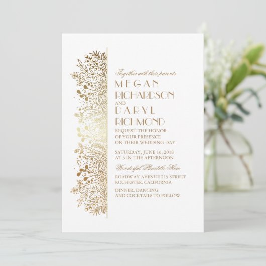 Goud Bloemen Baby's adem Elegant Bruiloft Kaart (Staand voorkant)