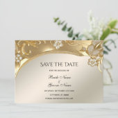 Goud  Bloemen Bewaar de datum Save The Date (Staand voorkant)
