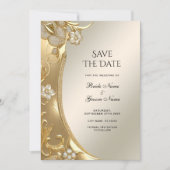 Goud  Bloemen Bewaar de datum Save The Date (Voorkant)