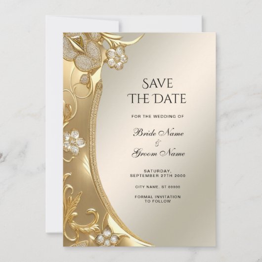 Goud  Bloemen Bewaar de datum Save The Date (Voorkant)