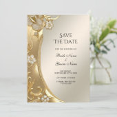 Goud  Bloemen Bewaar de datum Save The Date (Staand voorkant)