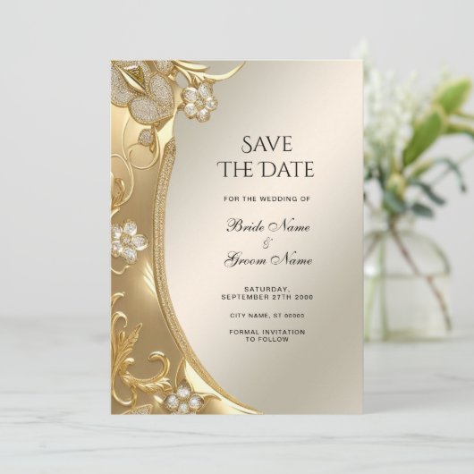 Goud Bloemen Bewaar de datum Save The Date (Staand voorkant)