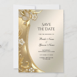 Goud Bloemen Bewaar de datum Save The Date
