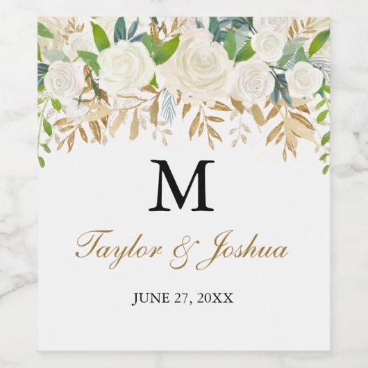 Goud Bloemen Blad Monogram Bruiloft Wijn Label Wijn Etiket (Enkel label)