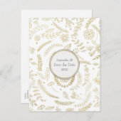 Goud Bloemen Bladeren Rustieke Bruiloft Save the D Aankondigingskaart (Voorkant / Achterkant)