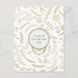 Goud Bloemen Bladeren Rustieke Bruiloft Save the D Aankondigingskaart