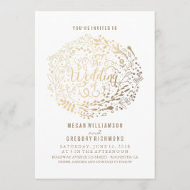 Goud Bloemen Boeket Elegant Modern Bruiloft Kaart