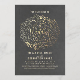 Goud Bloemen Boeket Elegant Vintage Bruiloft Kaart