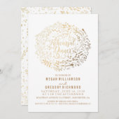 Goud Bloemen Boeket Wit Repetitie Diner Kaart (Voorkant / Achterkant)