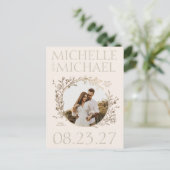 Goud Bloemen Border Foto Save The Date Briefkaart (Staand voorkant)