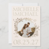 Goud Bloemen Border Foto Save The Date Kaart (Voorkant)